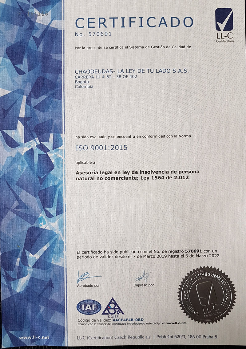 Certificación de Calidad ISO - Chao Deudas